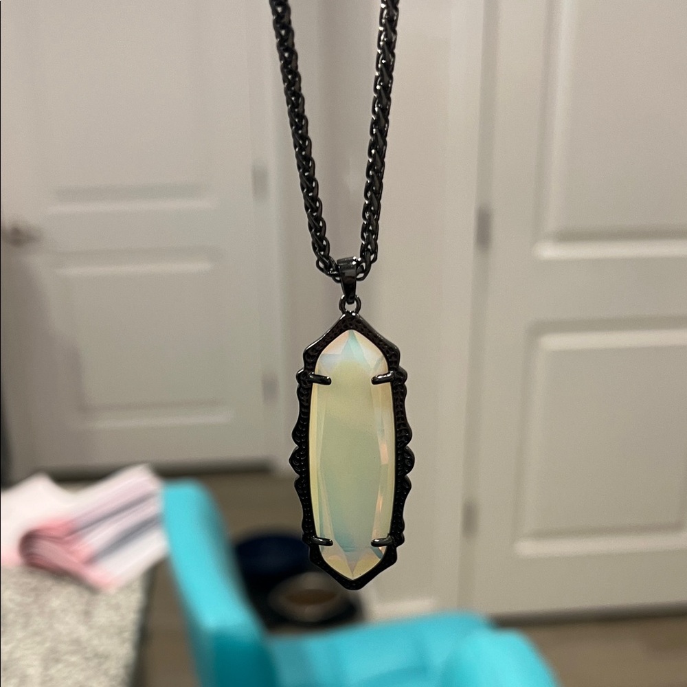 Black Kendra Scott Chain Necklace with Iridescent Pendant